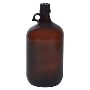 Brown glass jug with a black screw cap.